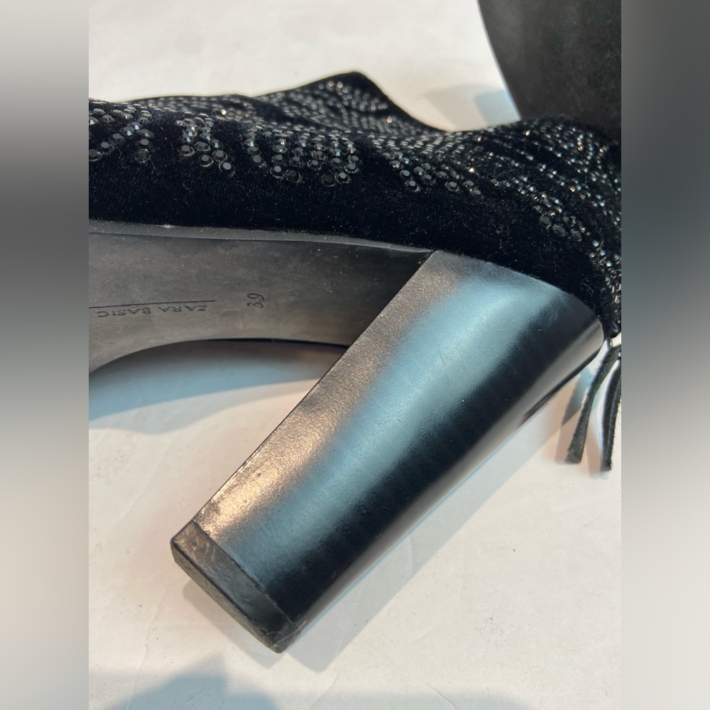 Zara Black Sequin Velvet Ankle Zip-Up Boots Size 39 / 8.5 - Picture 10 of 13
